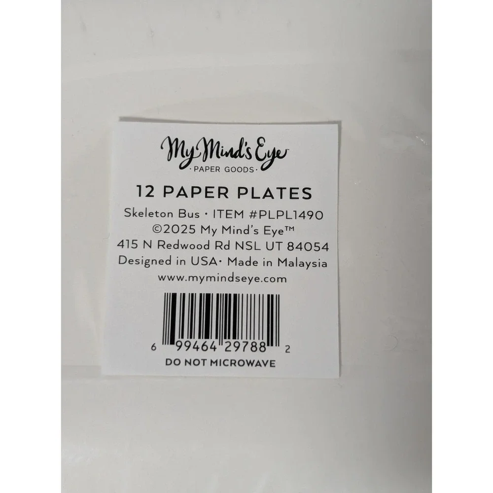 Halloween Skeleton Bus 12 Paper Plates & 32 Napkins Party Decor My Mind's Eye